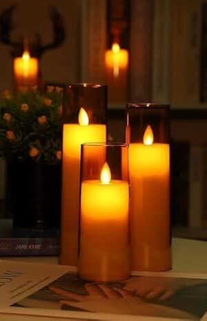 Acrylic glass flameless pillar candles - set of 3 with remote (Gold)